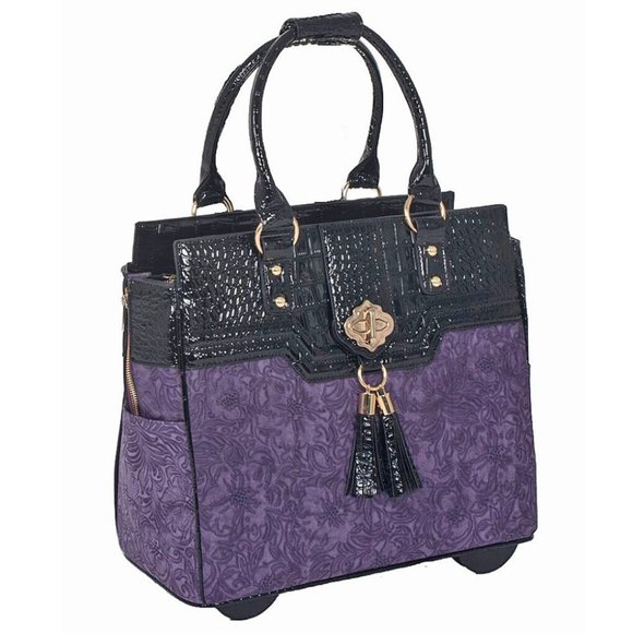 JKM and Company CONTESSA Purple Rolling Tote Bag, Travel Bag or Rolling Work Bag